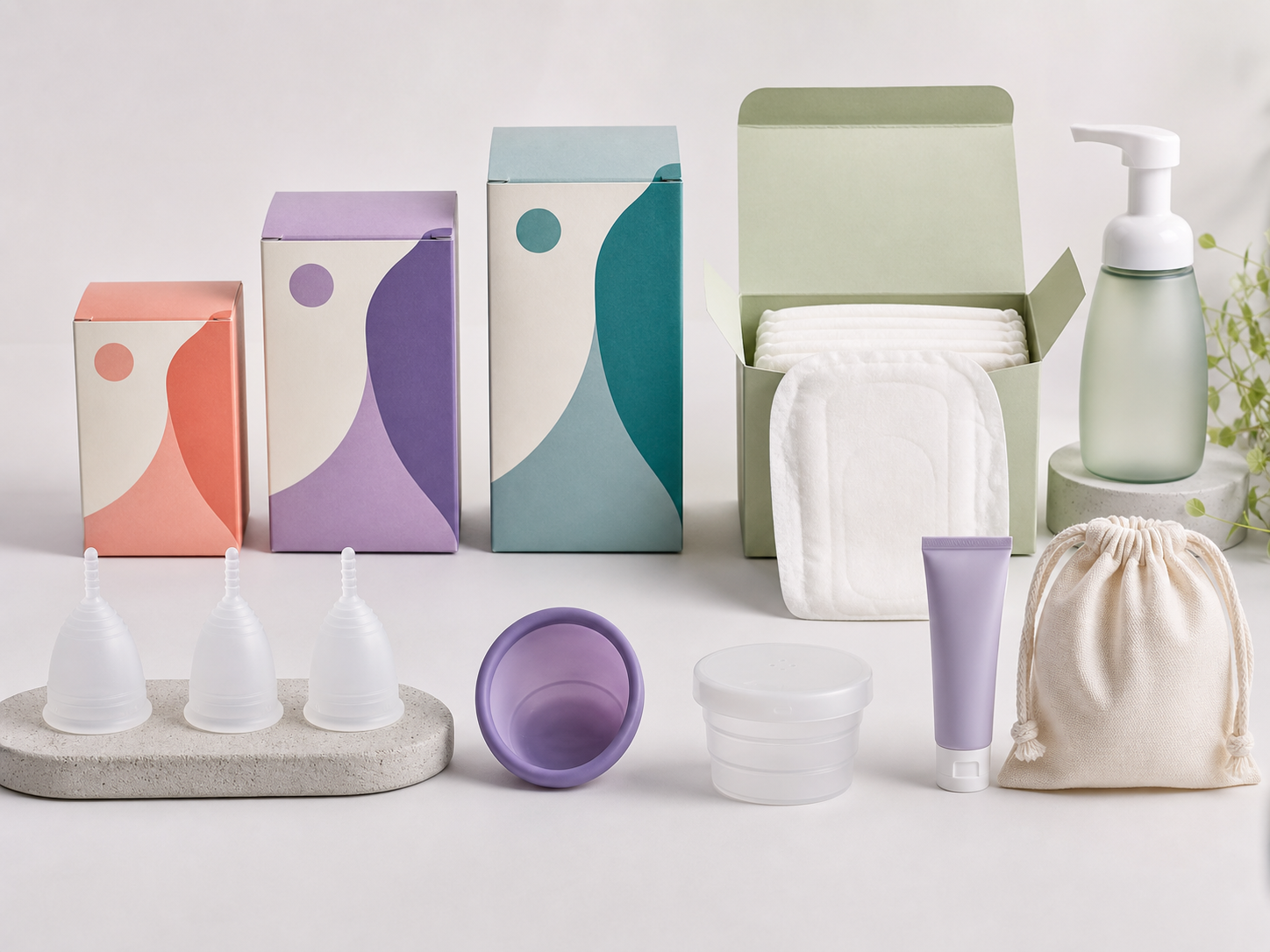 YUJI pads, liners, bottles, pouches, wipes, and accessory products